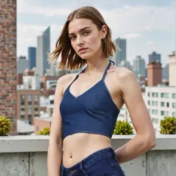 Shein Street Halter Neck Sleeveless Smocked Back Fitted Crop Top image 3