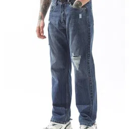 high star Men Washed Straight Jeans with Insert Pockets image 3