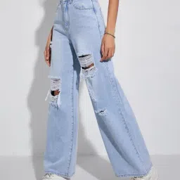 hivora Women Heavily Washed Distressed Relaxed High-Rise Jeans image 3