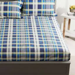 bianca 120 GSM Checked Print Double Bedsheet with Pillow Covers image 3