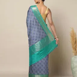 indie picks Hand Printed Banarsi Soft Silk Saree image 3