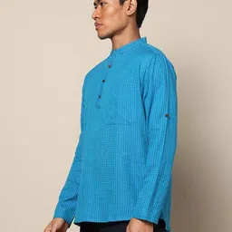 indie picks Checked South Cotton Woven Regular Fit Short Kurta image 3