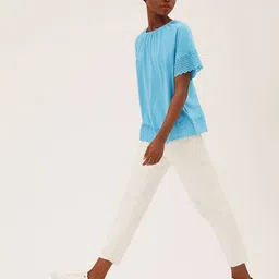 marks & spencer Pure Cotton Broderie Detail Crew-Neck Top image 3