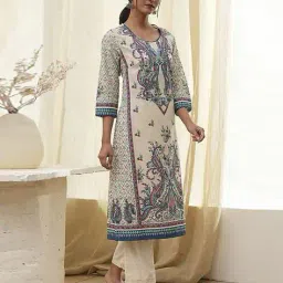 biba Women Floral Print Cotton Straight Kurta image 3