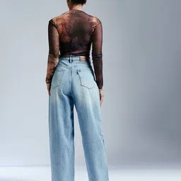 freakins Women Lightly Washed Distressed Baggy Jeans image 3