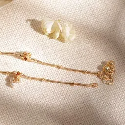 rubans Women Kundan Studded Anklets with Gold Beads image 3