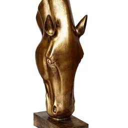 ecraftindia Golden Horse Face Handcrafted  Showpiece  image 3