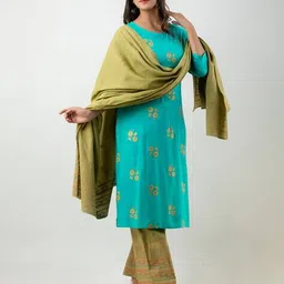 mauka Floral Print Straight Kurta Set image 3