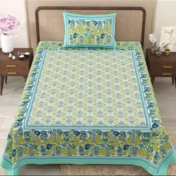 jaipur fabric 150 GSM Floral Print Single Bedsheet with Pillow Cover image 3