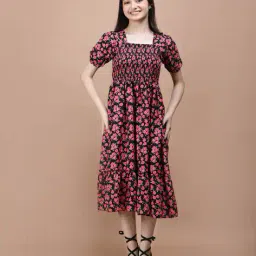 xqsee Women Floral Print Fit & Flare Dress image 3