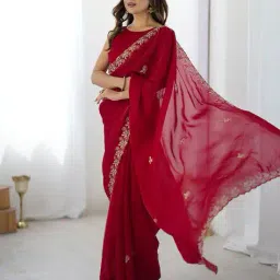 satrani Women Saree with Embroidered Border image 3