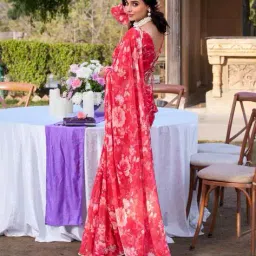 indie picks Floral Print Linen Cotton Saree  image 3