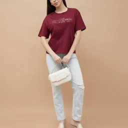 fame forever by lifestyle Women Typographic Print Regular Fit Round-Neck T-Shirt image 3