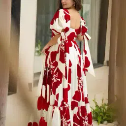 nyrika Women Floral Print Dress with Puff Sleeves image 3