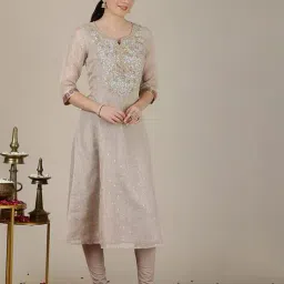 aurelia Women Embroidered A-Line Kurta with Pants & Dupatta image 3