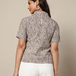indie picks Handblock Print Straight Cotton Shirt image 3