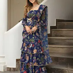 fusionic Women Floral Print Saree with Contrast Border image 4