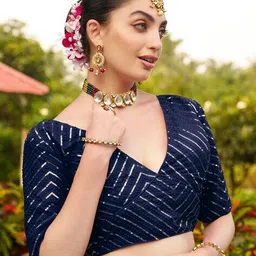 pujia mills Women sequence work Back Open Blouse image 4