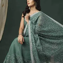 ri-wah Women Embroidered Saree with Scallop Border image 4