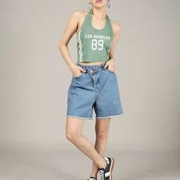 Shein Halter Tie-Up Neck Typographic Print Crop Top image 4