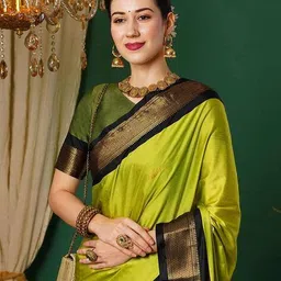 awesome Women Kanjeevaram Saree with Contrast Border image 4
