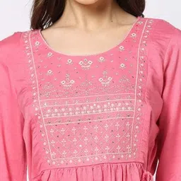 fusion Women Embroidered Flared Kurti image 4