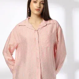 dnmx Women Striped Relaxed Fit Shirt with Patch Pocket image 4