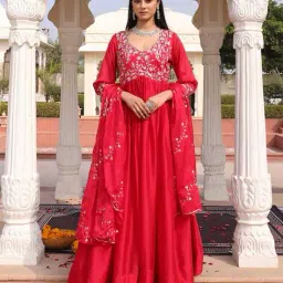 warthy ent Women Embroidered Semi-Stitched 2-Piece Anarkali Dress Material image 4