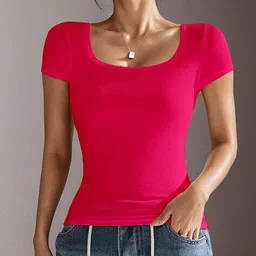 nalax designs Women Ribbed Slim Fit Square-Neck Top image 4