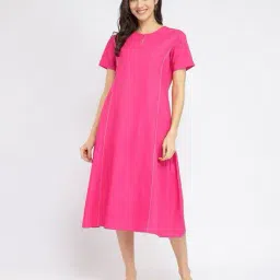 pink fort Women Round-Neck A-Line Dress image 4