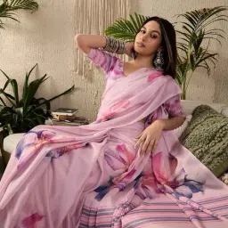 ri-wah Women Floral Print Saree with Blouse Piece image 4