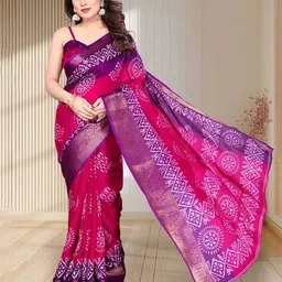magneitta Women Pure Dola Silk Batik Printed Saree image 4