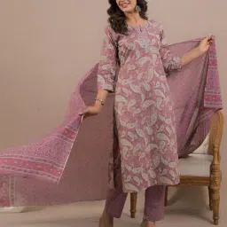 readiprint Women Paisley Print Straight Kurta with Pants & Dupatta Set image 4