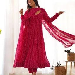 patgir Women Striped Anarkali Kurta with Pants & Dupatta image 4