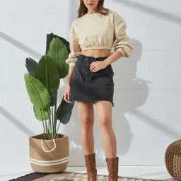 Shein Drop Shoulder Elasticated Hem Bow Detail Crop Sweatshirt image 4