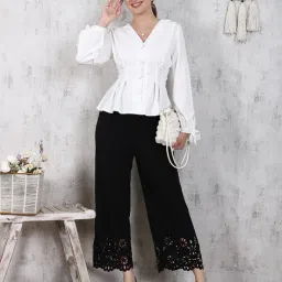 Shein Tie-Up Sleeve Pleated Peplum Style Textured Top image 4