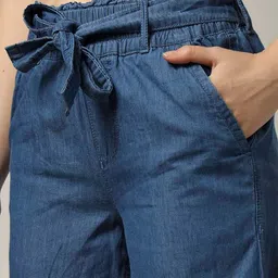 dnmx for trends select Women Lightly Washed Straight Jeans with Elasticated Drawstring Waste image 4