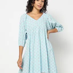 yousta Women Floral Print Empire Dress image 4