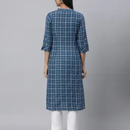 aurelia Women Checked Straight Kurta with Band Collar image 4