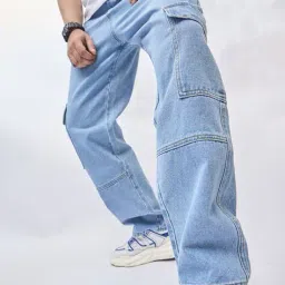 hivora Men Lightly Washed Cargo Slim Fit Jeans image 4