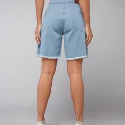 dolce crudo Women High-Rise Denim Shorts with Fringes image 4