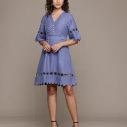 label ritu kumar Women Miranda Schiffli Embroidered A-Line Dress image 4