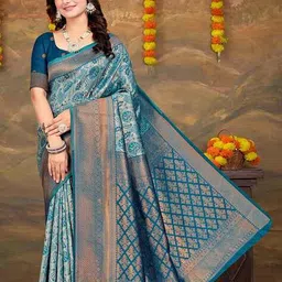 om shantam sarees Women Paisley Woven Saree with Contrast Border image 4