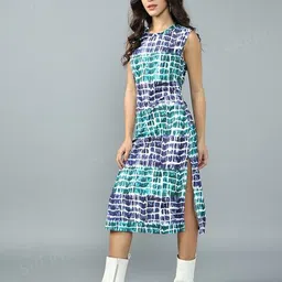 Shein Casual Midi Length Sleeveless Abstract Print Split Dress image 4