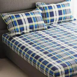bianca 120 GSM Checked Print Double Bedsheet with Pillow Covers image 4
