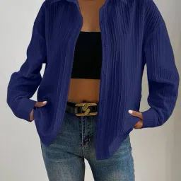 hivora Women Striped Relaxed Fit Shirt with Spread Collar image 4