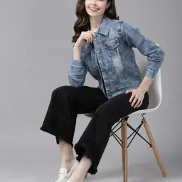 leia Women Regular Fit Denim Jacket with Flap Pocket image 4