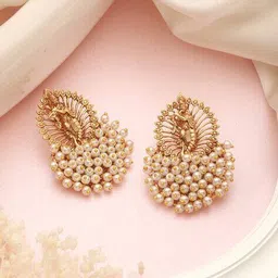 saraf rs jewellery Women Gold-Plated Pearl-Beaded Stud Earrings image 4