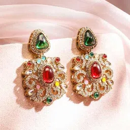 rubans Gold-Plated Stone-Studded Drop Earrings image 4