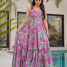 svaraa Women Floral Printed Maxi Gown Dress image 4